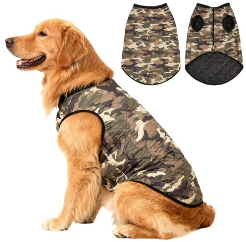 Asmea Hundemantel wasserdichte Hundejacke mit Reißverschluss Warm Camouflage Wintermantel für Hunde Nicht Klebendes Hundeweste Winddichte Weihnachten Hundemäntel für Große Hunde Grün XL