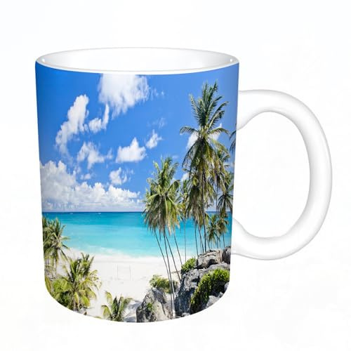 AELKSP Ceramic Coffee Cup,Dual-Sided Print,Mugs for Women,Funny Mugs,Cute Mug,Mugs for Men,Tea Cup,Novelty Gifts,Barbados Caribbean Sea Barbados, White Beach, Palm Trees and Turquoise wate,11oz/330ml