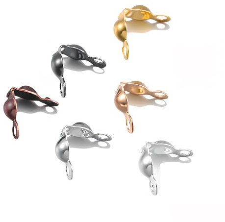 600 Stück Quetschperlen 4x7mm, Clamshell Perlenspitzen 7 Metallic-Farbmischungen, Umklappbare Knotenabdeckung Armband Verschluss, Knotenabdeckung, Schmuckverschluss Zubehör, DIY Schmuck Basteln