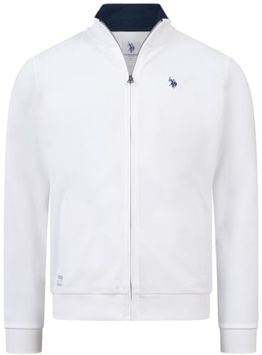 U.S. POLO ASSN. Herren Sweatjacke (S-XXL) 100% Baumwolle, Stehkragen, Langarm P028 - Weiss Navy Größe XXL - Gr.XXL