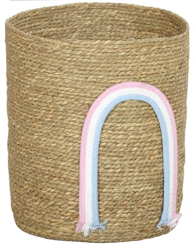 HOMCOM Aufbewahrungskorb Geflochten Wäschekorb Seegras Natur 30x30x35 cm | Seegras Korb, Regenbogen-Dekoration, Organisieren von Spielzeug und Kleidung, Wohnzimmer, Schlafzimmer