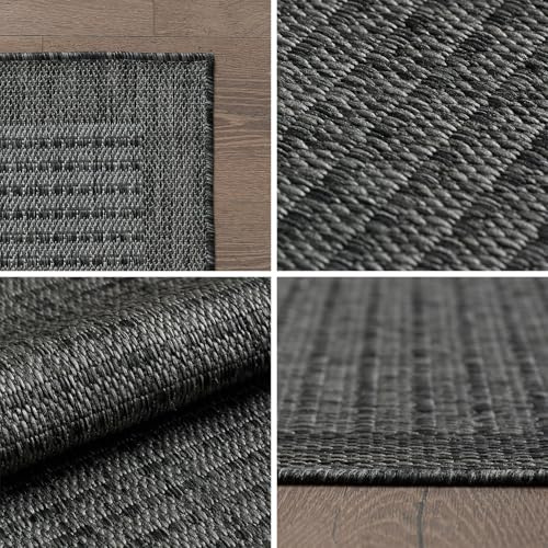 KADIMA DESIGN Flachgewebeteppich Outdoor Unifarben Elegant Wetterfest UV-Beständig Waschbar Strapazierfähig Langlebig Rund Schwarz 200x200 cm Terrasse Küche Saugroboter geeignet | Oriana