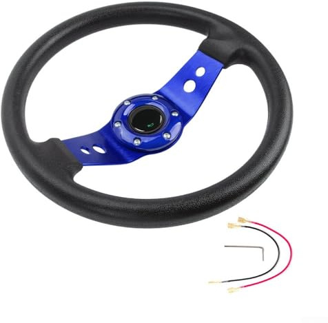 HomeVortex 13-Inch Racing Steering Wheel 320mm Round PU Leather Gaming Simulator Controller with Aluminum Alloy Core for PC For PS4 For Xbox Racing Stands Black(Blue)