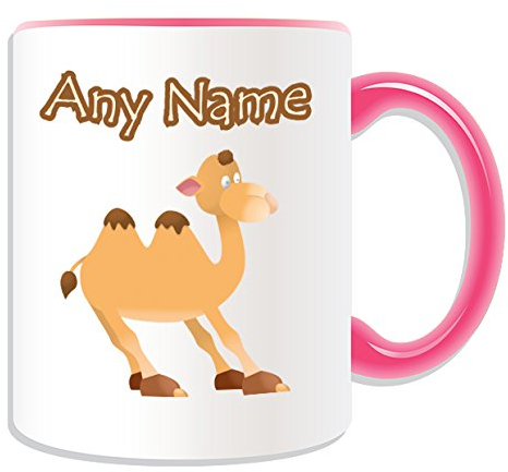 Taza de camello personalizable (diseño de animales, opciones de color) – cualquier nombre/mensaje en su taza única, cerámica, Rosa