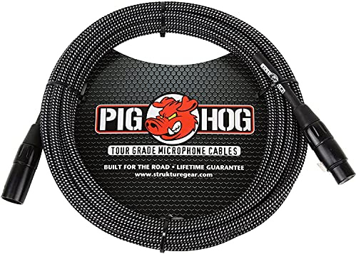 Pig Hog PHM20BKW Black/White Woven High Performance XLR Microphone Cable, 20 Feet