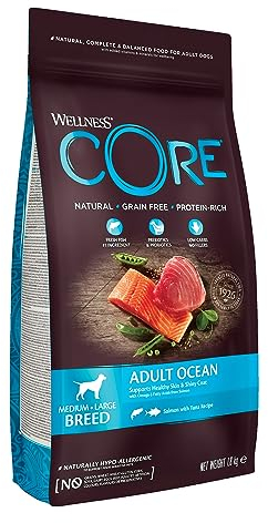 Wellness CORE Ocean, Lachs & Thunfisch, 1,8 kg, Hundefutter trocken für ausgewachsene Hunde, ohne Zuckerzusatz, getreidefrei, mit hohem Fleischanteil, fördert ein glänzendes Fell