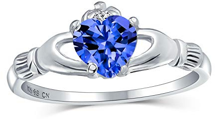 Personalisieren BFF Sorority Sister Solitär Blau Simulierter Saphir CZ Keltisch Irische Freundschaft Versprechen Krone Herz Claddagh Ring Für Frauen Teenager .925 Sterling Silber Anpassbar