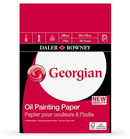 Daler-Rowney Georgian Oil Paper, Linen Texture, 290 gsm, 174lb, Pad, Glued 1 Side, 10 x 7in - 25.4 x 17.8 cm, White, 12 Sheets