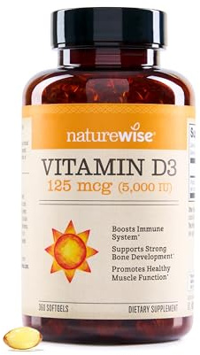 NatureWise Vitamin D3 5000iu (125 mcg) 1 Year Supply for Immune Support, Healthy Muscle Function, and Bone Health - Non-GMO, Gluten Free in Organic Extra Virgin Olive Oil, (Mini Softgel), 360 Count
