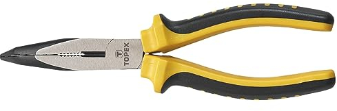 TOPEX Spitzzange Telefonzange Gebogen 160 mm | Ergonomischer, Rutschfester Griff, Gehärtete Backen, Zange Haushalt, Werkstatt, für Heimwerker und Profis | gelb, schwarz