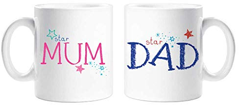 60 Second Makeover Limited Star Mum Star Dad Mug Set Parents Present Mum and Dad Gift New Baby Christmas Anniversary Cup Ceramic