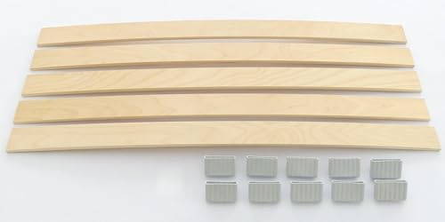 BOSSASHOP.de Set: Federholzleisten (8x50mm) + Befestigungs Kappen zur Selbstmontage für Futon, Bett oder Caravan | Stärke/Höhe 8mm x Breite 50mm (20 Kappen + 10 Leisten (Länge 837mm))