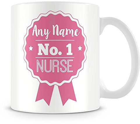 Number 1 Nurse 'Rosette Award' Personalised Mug/Cup - Customise with Name - Pink