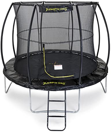 JumpKing 10ft Round Combo Deluxe Trampoline With Safety Enclosure Net and Ladder ❘ Outdoor Trampoline For Adults & Kids, Polyethylene Surround Pad & UV Protected Safety Net For Safe Bouncing