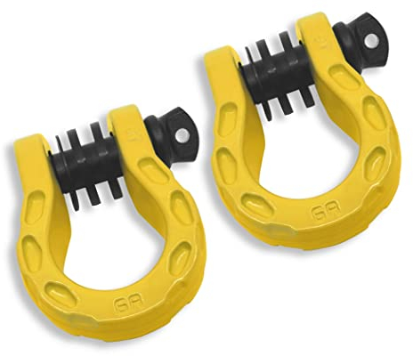 GearAmerica Mega Duty Abschleppschäkel GELB (Zweierpack) | 34 Tonnen Belastbarkeit (8T Arbeitslastbegrenzung) | 22 mm Bolzen + verschiedene Unterlegscheiben | Für die 4x4-Geländewagenwiederherstellung