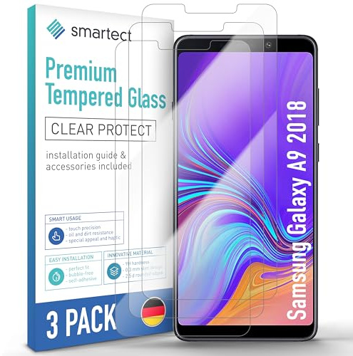 smartect Schutzglas 3 Stück für Samsung Galaxy A9 2018 | HD Panzerfolie Anti-Kratzer, Displayschutz 0.3 mm Ultra-klar, 9H Härte, Stoßfest, Blasenfrei