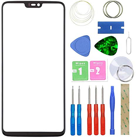 MovTEK Frontglas Displayglas Ersatz für OnePlus 6 1+6 A6000 (Schwarz) Display Glas Reparatur Set mit Werkzeug Black