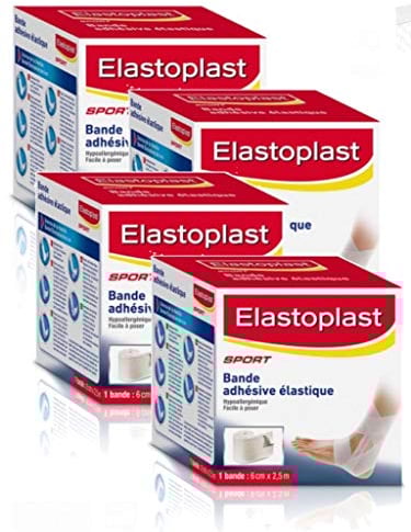 Elastoplast SPORT - Bande adhésive élastique Contentions souples, strappings - Lot de 4 bandes 6 cm x 2,5 m (6/4)