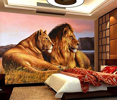 Fototapete 3D Effekt Tapete 3D In Afrika Wiesen Löwe - Moderne Wanddeko Design Tapete Abstraktion Und Kunst-Tiere/Fauna Wohnzimmer Schlafzimmer Dekoration -200x140CM-XL