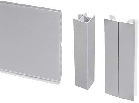 Emuca - Kit battiscopa da cucina, con accessori per unione, altezza 100 mm, 4,7 m, plastica, anodizzato satinato.