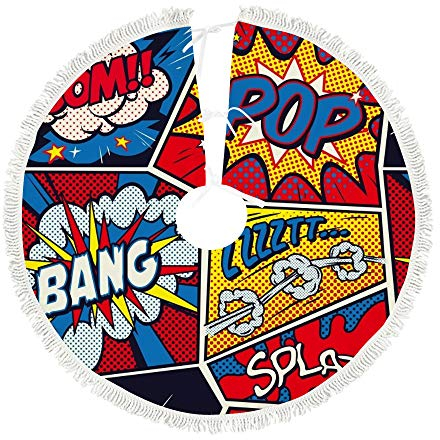 My Daily Bunte Retro Pop Art Comic Weihnachtsbaum Rock 91,4 cm Plüsch Weihnachtsbaum Rock mit Quasten Urlaub Dekoration