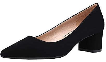 DREAM PAIRS Damen Pumps mit klobigem spitzer Blockabsatz und niedrigem Absatz,Size 43,Schwarz/Nubuck/Pu,DPU212