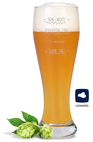 JUNIWORDS Weizenbierglas mit Gravur, Frag nicht, schlechter Tag, so langsam, guter Tag, Bierglas