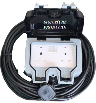 SIGNATURE PRODUCTS RCD Outdoor Sockets With Extension Cable 1M TO 30M, 2 Gang Weatherproof Storm Outside Plug Waterproof Electric Box Wall Double Switched 13 A IP66 (22 METRE, WITHOUT PROTECTION)