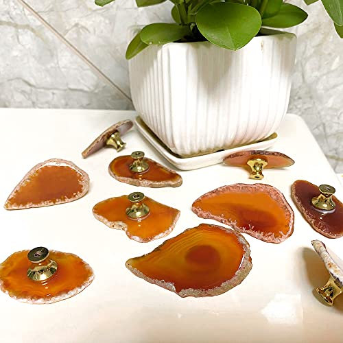 uulu Lot de 4 boutons en agate naturelle orange-rouge, en forme de géode pour placard, tiroir, armoire, meuble avec vis (orange-rouge)