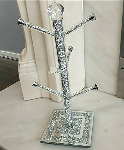 DEENZ Sparkly Crushed Diamond Mug Tree Cup Holder Silver Crystal, Kitchen Bling Gift