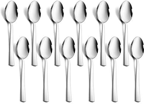 Herogo Cucharillas de café, 12 cucharillas de acero inoxidable, 14 cm, cuchara pequeña para café, espresso, té, postre, cereales, mango cuadrado, duradero y apto para lavavajillas, metal plateado
