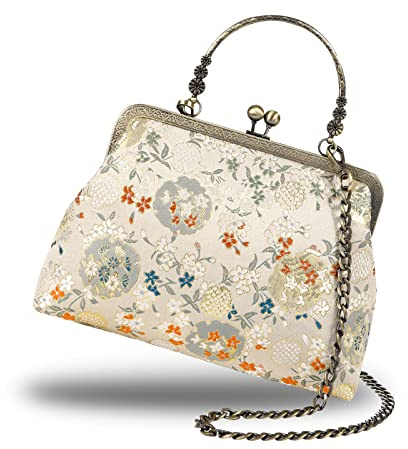 Abuyall - Geblümte Abendtasche mit Bügel, Clipverschluss, Vintage-Handtasche für Damen