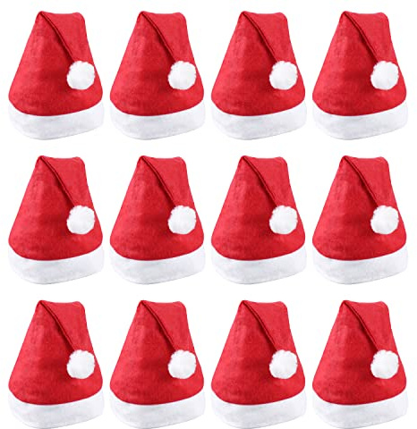 JSMTKJ 12 Stück Weihnachtsmütze - 24x 32 cm Nikolausmütze Mütze | Nikolausmütze für Erwachsene und Kinder -Weihnachten Mütze Set Weihnachtsdekorationen