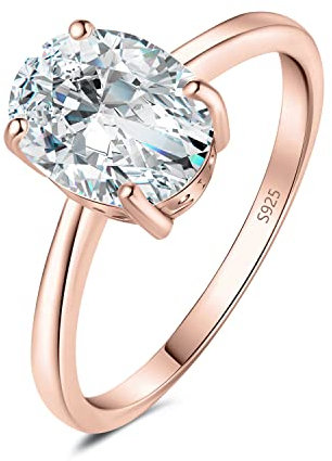 JewelryPalace Oval Cut 9 * 7mm 2ct Cubic Zirconia Solitaire Engagement Rings for Women, 14K Rose Gold 925 Sterling Silver Promise Ring for Her, Simulated Diamond Anniversary Wedding Ring VVS D-F 10