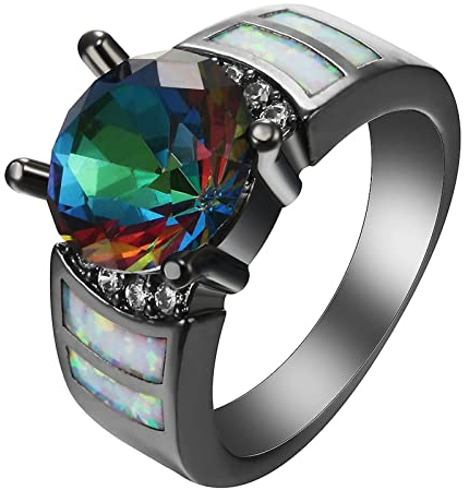 Homxi Damen Ringe in Schwarz,4 Zinken mit Rund Zirkonia Multicolor Schwarz Ring Frauen Kupfer Verlobungsring Damen Gr.62 (19.7)