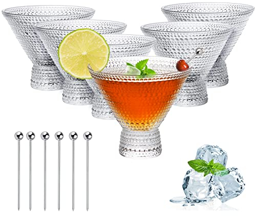 Lot de 6 verres à martini sans pied - Style vintage - 221 g - En cristal - Pour bar, Martini, Cosmopolitan, Manhattan, Gimlet, Pisco Sur, Brandy