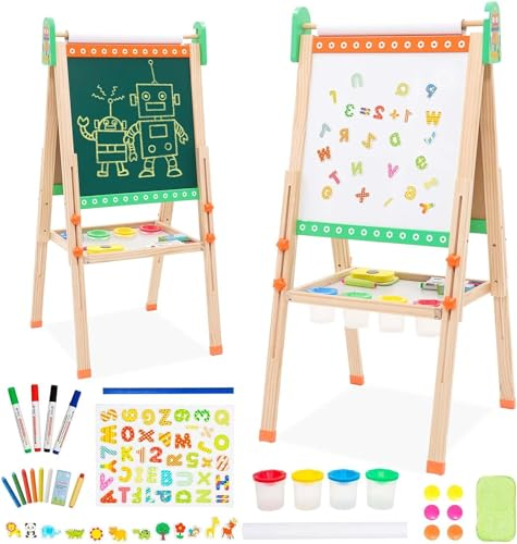 Siairo Kinder Spiel-Tafel Höhenverstellbar Kinder Staffelei Doppelseitige Whiteboard und Tafel Kinder Staffelei mit Papierrolle