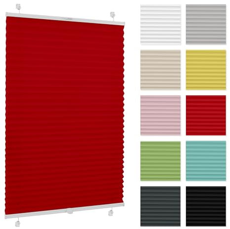 Plissee ohne Bohren 85 cm x 100 cm - Rot - Plissee klemmfix, Rollos für Fenster ohne Bohren, Jalousien Fenster für innen, Raffrollo, Fenster plissee