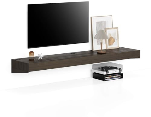 Mobili Fiver, Floating tv stand Evolution with Wireless Charger 180x40, Dark Walnut, Made In Italy