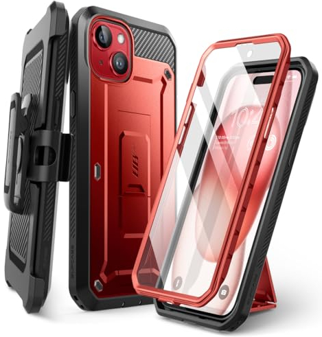 SUPCASE Unicorn Beetle Pro Case for iPhone 15 (2023 Release) 6.1, Full Body Rugged Case with Built-in Screen Protector, Kickstand & Belt-Clip (Ruddy)