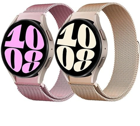 2 Pack Metal Correa para Samsung Galaxy Watch 7/6/5/4/FE 40mm 44mm/Watch 6 Classic 43 47mm/Watch 5 Pro 45mm/4 Classic 42mm 46mm,20mm Correa de Metal Magnética Acero Inoxidable para Mujer Hombre