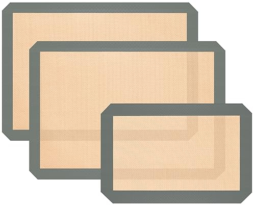 Alfombrilla de silicona para hornear, paquete de 3 alfombrillas reutilizables para hornear, antiadherentes, aptas para alimentos, para hornear, bandeja para horno para hacer galletas, macarrones, pan
