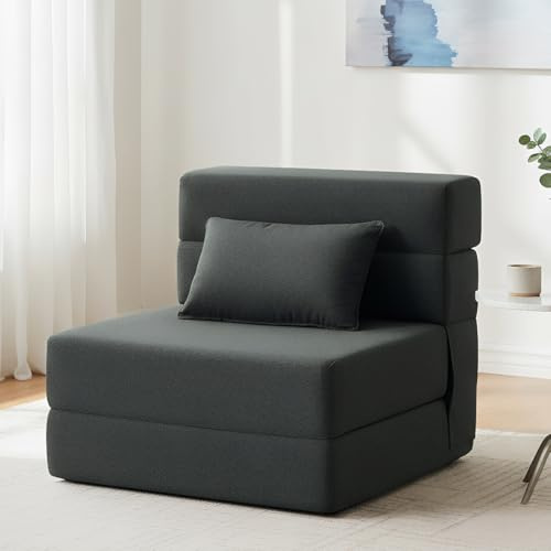 FILUXE Sofá Cama Plegable Convertible, Silla Cama con Almohada, Piso de Tela de Lino Moderno y sofá futón, colchón Plegable para Sala de Estar/Dormitorio/Uso de Invitados/Oficina en casa/apartamento,