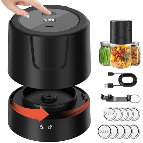 Aizilasa Electric Mason Jar Vacuum Sealer, Vacuum Sealer for Mason Jars Canning Jars for Home Kitchen Food Storage with 5 Regular & 5 Wide Mouth Mason Jar Lids