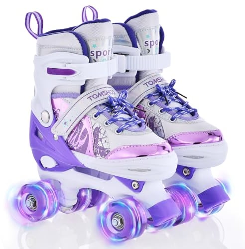 TOMSHOO Rollschuhe für Mädchen, Inlineskates für Kinder, Mädchen, mit leuchtenden LED-Leuchten, Inlineskates für Kinder, verstellbare Größe, für Anfänger, Kinder, Geschenk