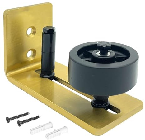 Rio Salto Metal Gold Barn Door Roller Track Mount, Adjustable Roller Wall Installation (Floor Guide - 1 Pack)