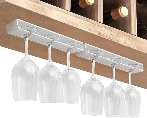 Vaisoeny Porta bicchieri da vino, 2 pezzi, porta bicchieri da vino, da appendere, porta bicchieri da vino sotto l'armadio, mensola da appendere, organizer per bar, armadio, cucina (bianco)