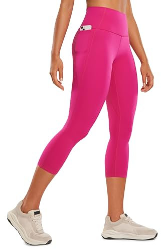 CRZ YOGA Butterluxe Damen Capri Gym Leggings 3/4 High Waist Yogahose Taschen Sport Workout Sportleggings - 53cm Granita Pink 40