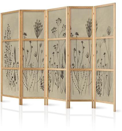 murando - Paravent Innen Raumteiler Holz Abstrakt 225x172 cm 5-teilig Japanische Trennwand Raumtrenner Room Divider Mobiler Sichtschutz Spanische Wand Raum Abtrennung Botanik Natur a-A-0188-bh-c