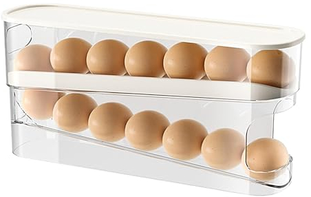 Rissunkv Dispensador de Huevos Rodante Automático para Frigorífico, 12 Huevos, Modern Minimalist, Plástico, PET+PPE, Rectangular